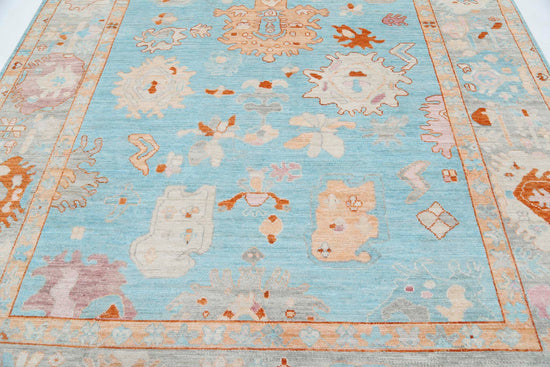 Traditional Hand Knotted Oushak Oushak Wool Rug of Size 7'9'' X 10'2'' in Blue and Grey Colors - Made in Afghanistan