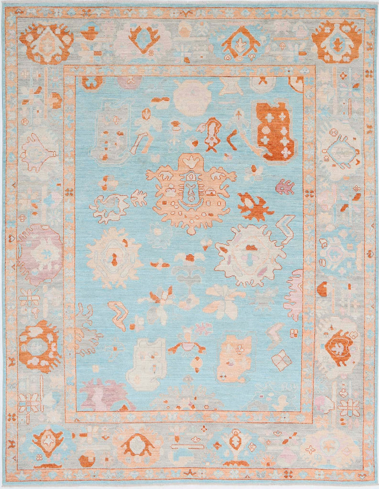 Traditional Hand Knotted Oushak Oushak Wool Rug of Size 7'9'' X 10'2'' in Blue and Grey Colors - Made in Afghanistan