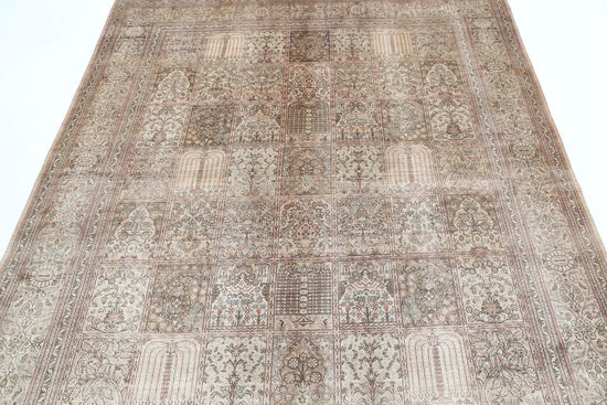 Masterpiece Hand Knotted Qum Qum Silk Rug of Size 6'3'' X 7'1'' in Brown and Taupe Colors - Made in Iran