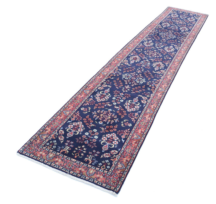 Persian Hand Knotted Sarouk Sarouk Wool Rug of Size 2'6'' X 12'6'' in Blue and Red Colors - Made in Iran