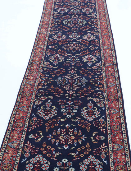 Persian Hand Knotted Sarouk Sarouk Wool Rug of Size 2'6'' X 12'6'' in Blue and Red Colors - Made in Iran