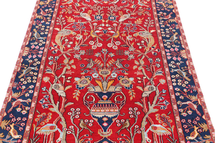 Persian Hand Knotted Sarouk Sarouk Wool Rug of Size 4'2'' X 6'2'' in Red and Blue Colors - Made in Iran
