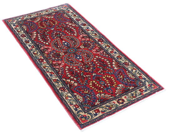 Persian Hand Knotted Sarouk Sarouk Wool Rug of Size 2'1'' X 4'2'' in Red and Ivory Colors - Made in Iran