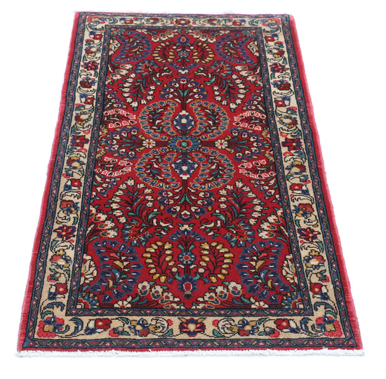 Persian Hand Knotted Sarouk Sarouk Wool Rug of Size 2'1'' X 4'2'' in Red and Ivory Colors - Made in Iran