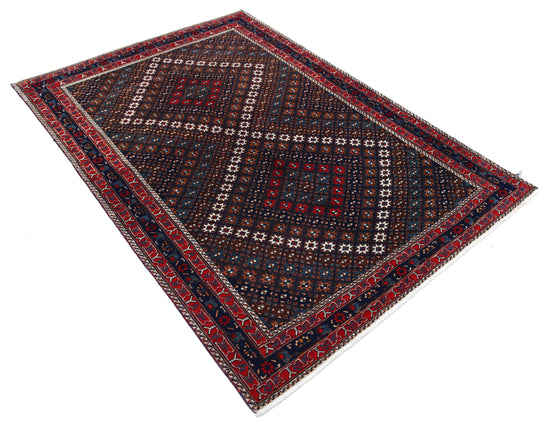 Persian Hand Knotted Shiraz Shiraz Wool Rug of Size 4'6'' X 6'5'' in Multi and Blue Colors - Made in Iran