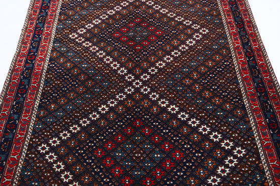 Persian Hand Knotted Shiraz Shiraz Wool Rug of Size 4'6'' X 6'5'' in Multi and Blue Colors - Made in Iran
