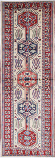 Tribal Hand Knotted Shirvan Shirvan Wool Rug of Size 3'2'' X 9'8'' in Ivory and Red Colors - Made in Afghanistan