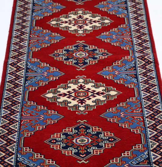 Tribal Hand Knotted Shirvan Shirvan Wool Rug of Size 2'1'' X 5'11'' in Red and Blue Colors - Made in Afghanistan