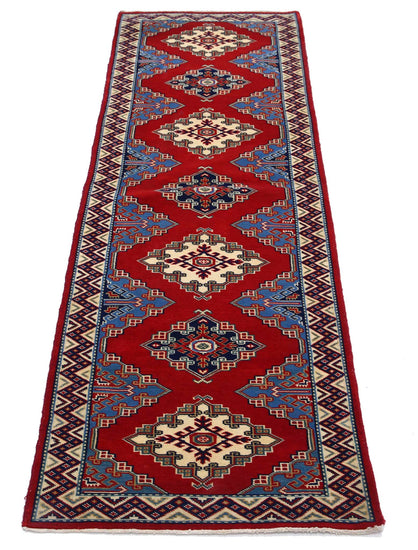 Tribal Hand Knotted Shirvan Shirvan Wool Rug of Size 2'1'' X 6'5'' in Red and Blue Colors - Made in Afghanistan