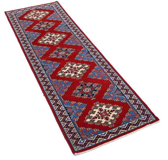 Tribal Hand Knotted Shirvan Shirvan Wool Rug of Size 2'1'' X 6'0'' in Red and Blue Colors - Made in Afghanistan