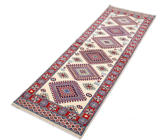 Tribal Hand Knotted Shirvan Shirvan Wool Rug of Size 2'1'' X 6'1'' in Ivory and Red Colors - Made in Afghanistan