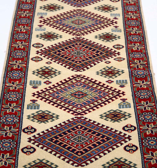 Tribal Hand Knotted Shirvan Shirvan Wool Rug of Size 2'1'' X 6'1'' in Ivory and Red Colors - Made in Afghanistan