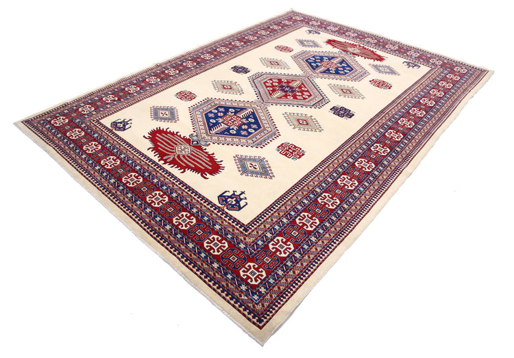 Tribal Hand Knotted Shirvan Shirvan Wool Rug of Size 7'0'' X 9'10'' in Ivory and Red Colors - Made in Afghanistan