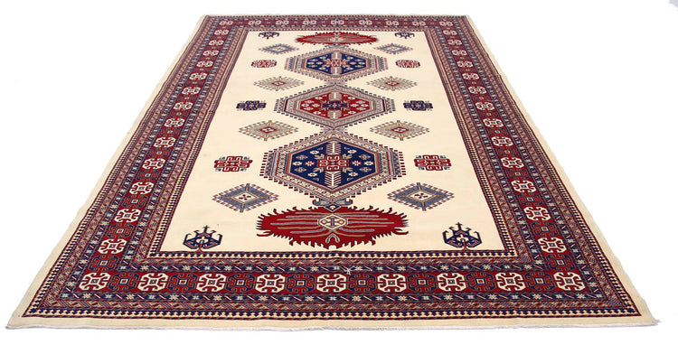 Tribal Hand Knotted Shirvan Shirvan Wool Rug of Size 7'0'' X 9'10'' in Ivory and Red Colors - Made in Afghanistan