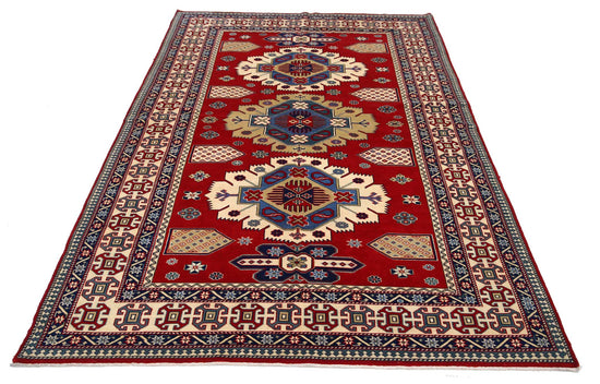 Tribal Hand Knotted Shirvan Shirvan Wool Rug of Size 5'3'' X 7'9'' in Red and Ivory Colors - Made in Afghanistan