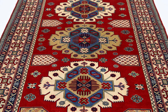 Tribal Hand Knotted Shirvan Shirvan Wool Rug of Size 5'3'' X 7'9'' in Red and Ivory Colors - Made in Afghanistan