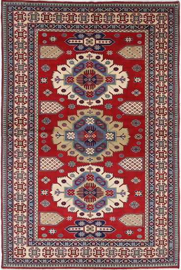 Tribal Hand Knotted Shirvan Shirvan Wool Rug of Size 5'3'' X 7'9'' in Red and Ivory Colors - Made in Afghanistan