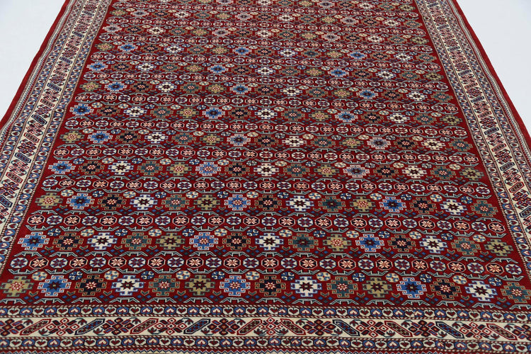 Tribal Hand Knotted Shirvan Shirvan Wool Rug of Size 7'5'' X 9'8'' in Red and Ivory Colors - Made in Afghanistan