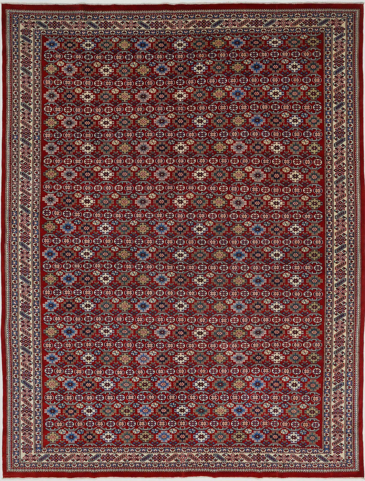 Tribal Hand Knotted Shirvan Shirvan Wool Rug of Size 7'5'' X 9'8'' in Red and Ivory Colors - Made in Afghanistan