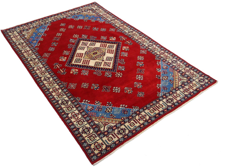 Tribal Hand Knotted Shirvan Shirvan Wool Rug of Size 4'2'' X 6'2'' in Red and Ivory Colors - Made in Afghanistan