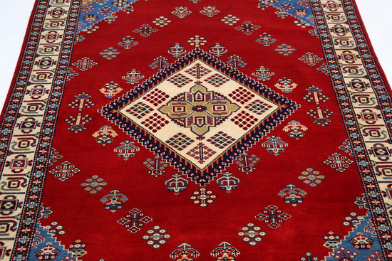 Tribal Hand Knotted Shirvan Shirvan Wool Rug of Size 4'2'' X 6'2'' in Red and Ivory Colors - Made in Afghanistan