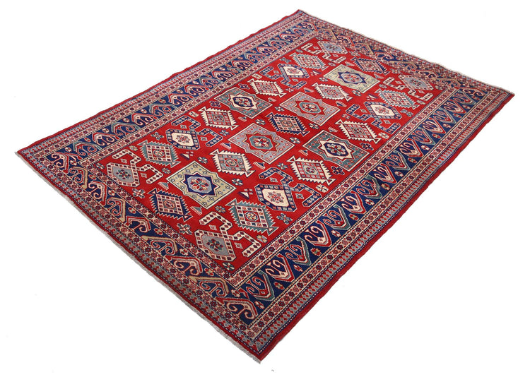 Tribal Hand Knotted Shirvan Shirvan Wool Rug of Size 4'3'' X 5'10'' in Red and Blue Colors - Made in Afghanistan