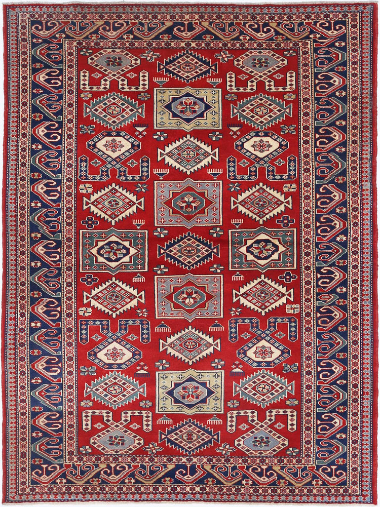 Tribal Hand Knotted Shirvan Shirvan Wool Rug of Size 4'3'' X 5'10'' in Red and Blue Colors - Made in Afghanistan
