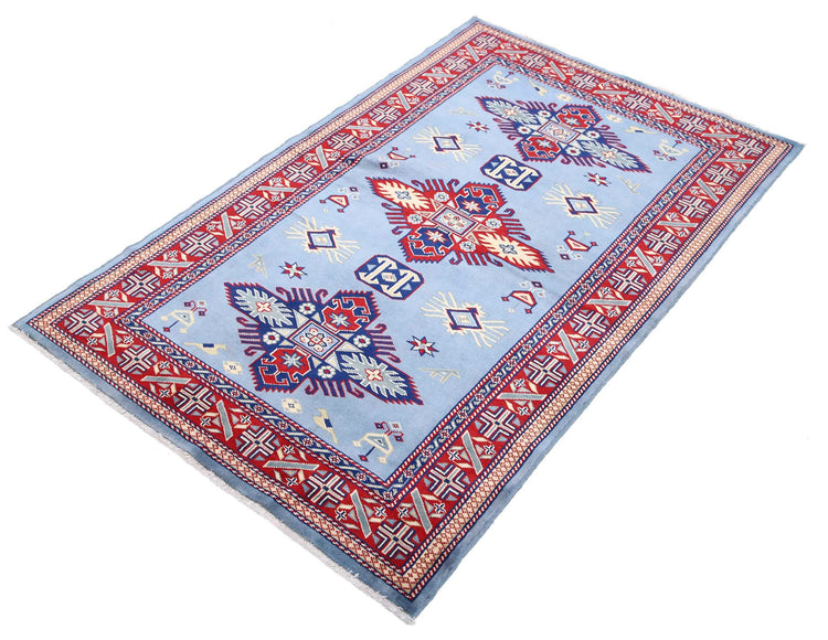Tribal Hand Knotted Shirvan Shirvan Wool Rug of Size 3'1'' X 4'11'' in Blue and Red Colors - Made in Afghanistan