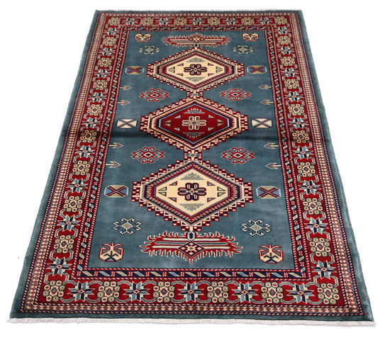 Tribal Hand Knotted Shirvan Shirvan Wool Rug of Size 3'2'' X 4'11'' in Grey and Red Colors - Made in Afghanistan