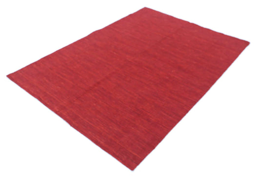 Modern Hand Made Vista Solid Wool Rug of Size 4'7'' X 6'3'' in Red and Red Colors - Made in India