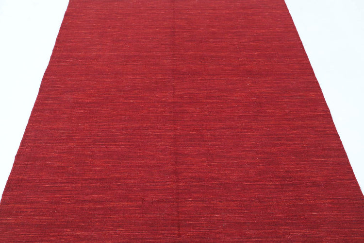 Modern Hand Made Vista Solid Wool Rug of Size 4'7'' X 6'3'' in Red and Red Colors - Made in India