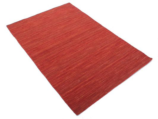 Modern Hand Made Vista Solid Wool Rug of Size 3'3'' X 5'1'' in  and Red Colors - Made in Turkey