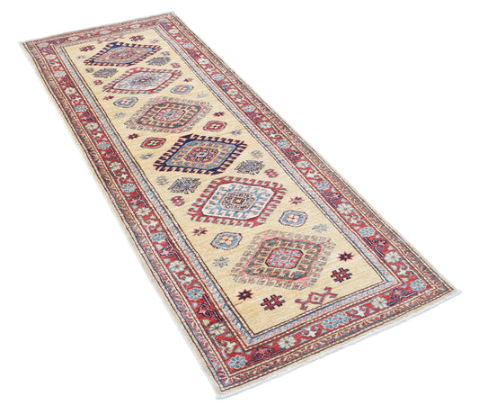 Tribal Hand Knotted Kazak Super Kazak Wool Rug of Size 2'4'' X 6'0'' in Gold and Red Colors - Made in Afghanistan
