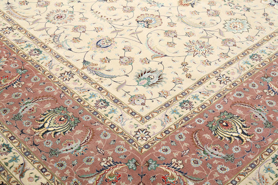 Masterpiece Hand Knotted Tabriz Tabriz Faragi Wool & Silk Rug of Size 13'0'' X 16'11'' in Ivory and Brown Colors - Made in Iran