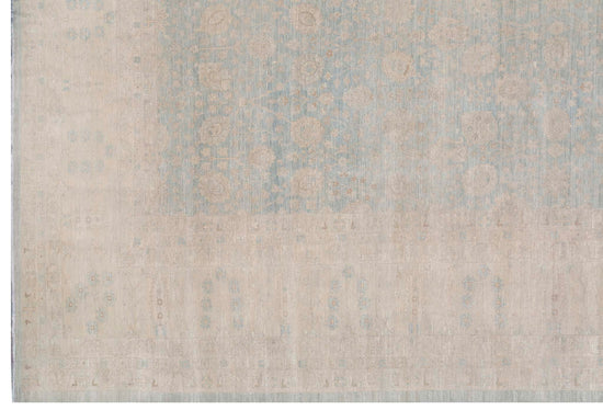 Traditional Hand Knotted Serenity Tabriz Wool Rug of Size 26'6'' X 40'4'' in Blue and Ivory Colors - Made in Afghanistan