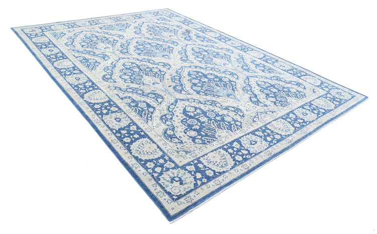 Traditional Hand Knotted Ziegler Tabriz Wool Rug of Size 8'7'' X 11'10'' in Blue and Blue Colors - Made in Afghanistan
