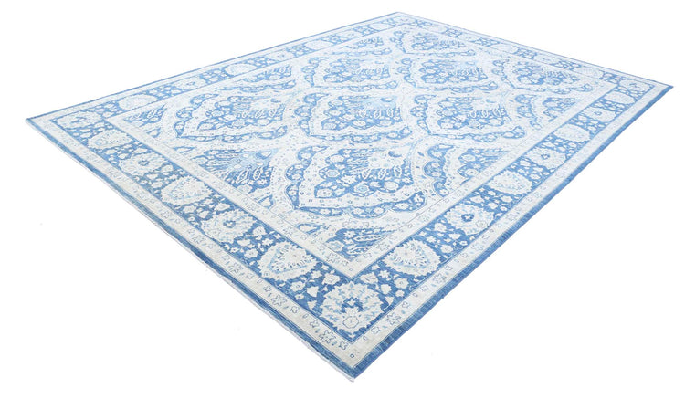 Traditional Hand Knotted Ziegler Tabriz Wool Rug of Size 8'7'' X 11'10'' in Blue and Blue Colors - Made in Afghanistan