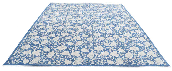 Transitional Hand Knotted Artemix Tabriz Wool Rug of Size 9'0'' X 11'5'' in Blue and Ivory Colors - Made in Afghanistan