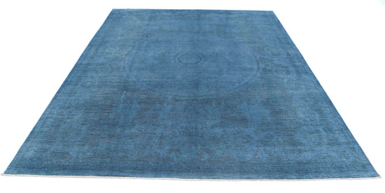 Transitional Hand Knotted Overdyed Tabriz Wool Rug of Size 7'8'' X 10'1'' in Blue and Charcoal Colors - Made in Afghanistan