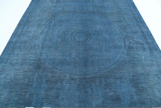 Transitional Hand Knotted Overdyed Tabriz Wool Rug of Size 7'8'' X 10'1'' in Blue and Charcoal Colors - Made in Afghanistan