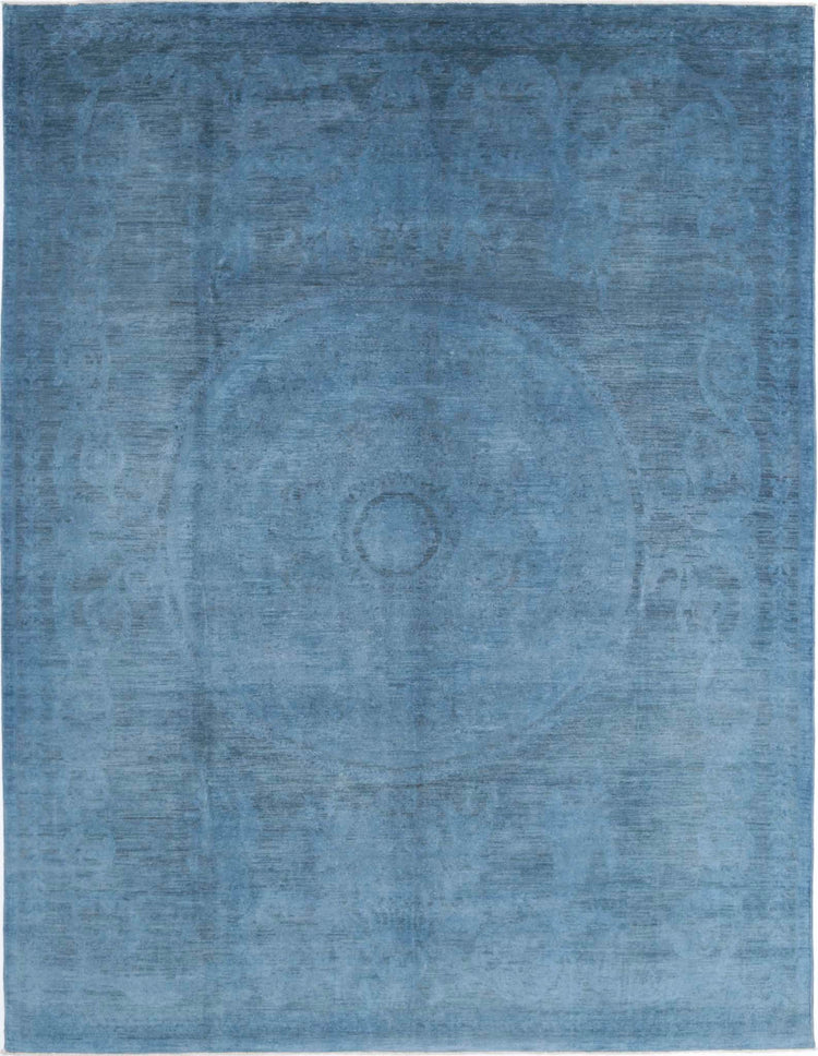 Transitional Hand Knotted Overdyed Tabriz Wool Rug of Size 7'8'' X 10'1'' in Blue and Charcoal Colors - Made in Afghanistan