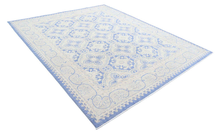 Traditional Hand Knotted Serenity Tabriz Wool Rug of Size 8'1'' X 9'8'' in Blue and Ivory Colors - Made in Afghanistan