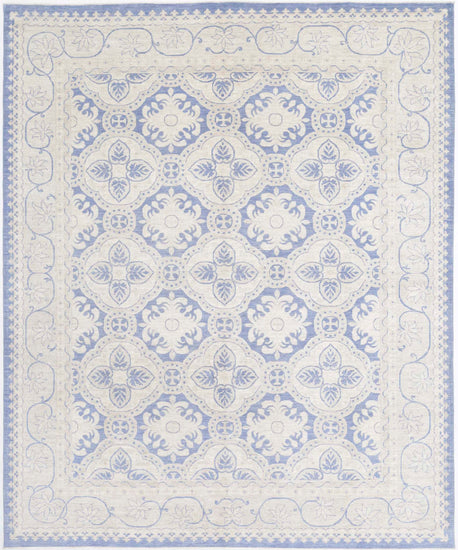 Traditional Hand Knotted Serenity Tabriz Wool Rug of Size 8'1'' X 9'8'' in Blue and Ivory Colors - Made in Afghanistan