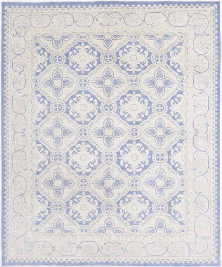 Traditional Hand Knotted Serenity Tabriz Wool Rug of Size 8'1'' X 9'8'' in Blue and Ivory Colors - Made in Afghanistan