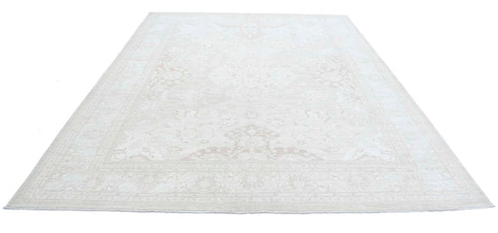 Traditional Hand Knotted Serenity Tabriz Wool Rug of Size 8'10'' X 11'8'' in Ivory and Ivory Colors - Made in Afghanistan