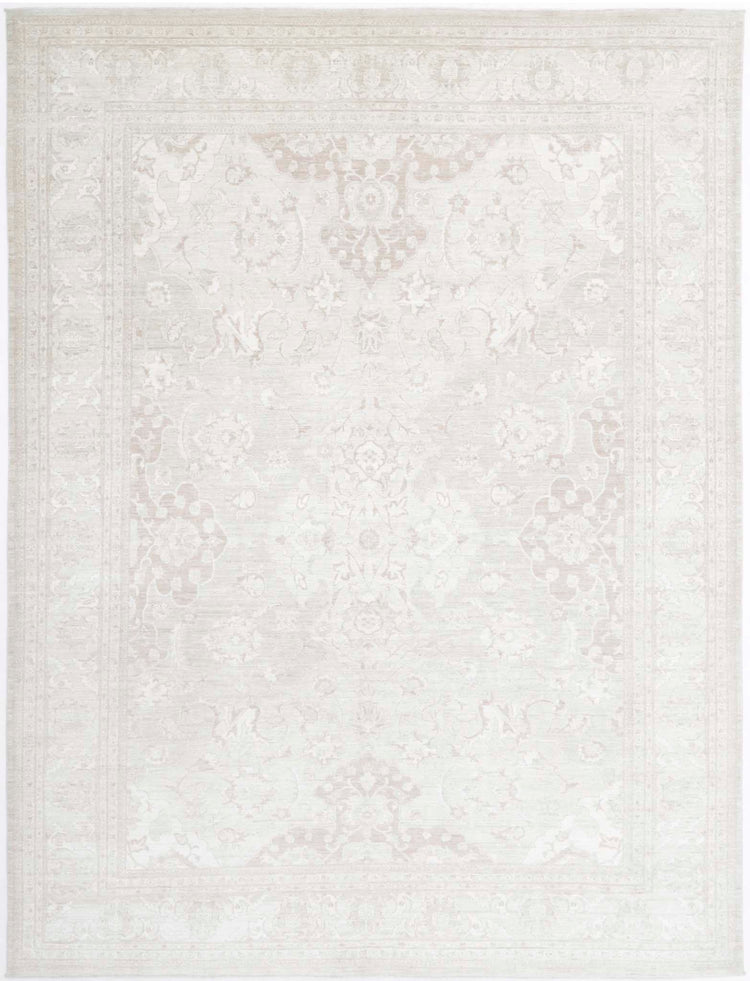 Traditional Hand Knotted Serenity Tabriz Wool Rug of Size 8'10'' X 11'8'' in Ivory and Ivory Colors - Made in Afghanistan