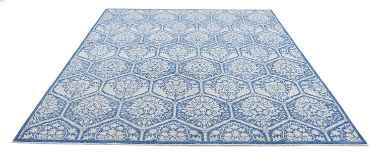 Transitional Hand Knotted Artemix Tabriz Wool Rug of Size 8'0'' X 9'9'' in Blue and Ivory Colors - Made in Afghanistan