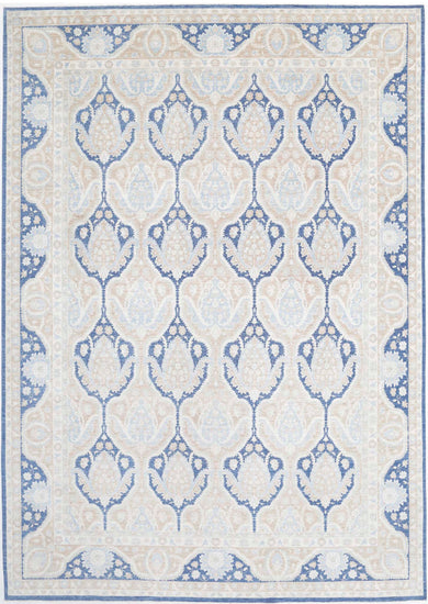 Traditional Hand Knotted Serenity Tabriz Wool Rug of Size 9'8'' X 13'7'' in Blue and Gold Colors - Made in Afghanistan
