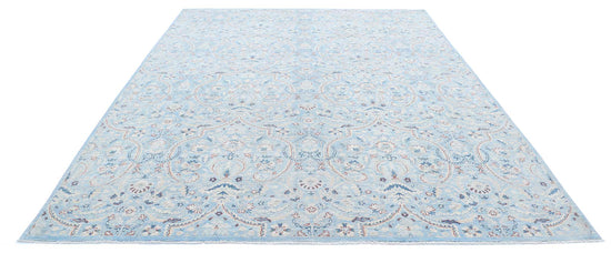 Traditional Hand Knotted Serenity Tabriz Wool Rug of Size 8'9'' X 11'7'' in Teal and Teal Colors - Made in Afghanistan