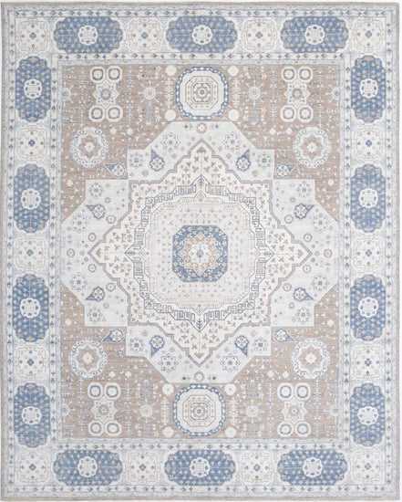 Traditional Hand Knotted Mamluk Tabriz Wool Rug of Size 11'9'' X 14'11'' in Taupe and Ivory Colors - Made in Afghanistan